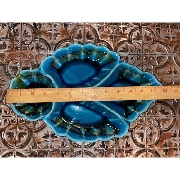 MCM California Pottery 4 Section Candy/Nut Dish Blues and Greens - Picture 3 of 5